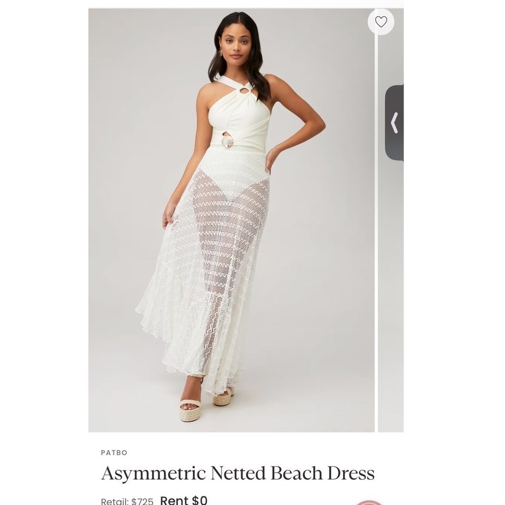 PatBO Asymmetric Netted Beach Dress White Seashell Halter Maxi Coastal Bridal S - Picture 8 of 9